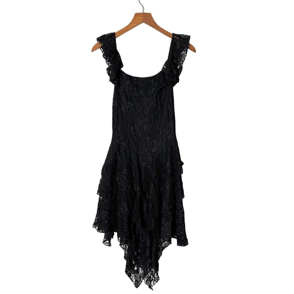 Blue B Collection Whimsygoth Black Lace Tiered Handkerchief Dress Womens Small